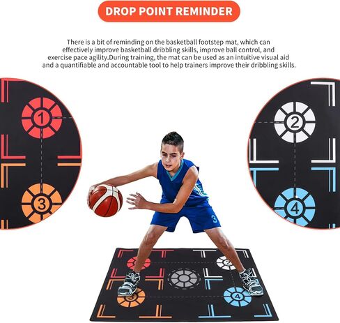 Basketball Footstep Training Mat, Non-Slip Shock Absorbing Silent Basketball Dribble Trainer, Point Reminder 2mm Basketball Practice Equipment for Children Below 150cm Ball Control Training in Saudi Arabia