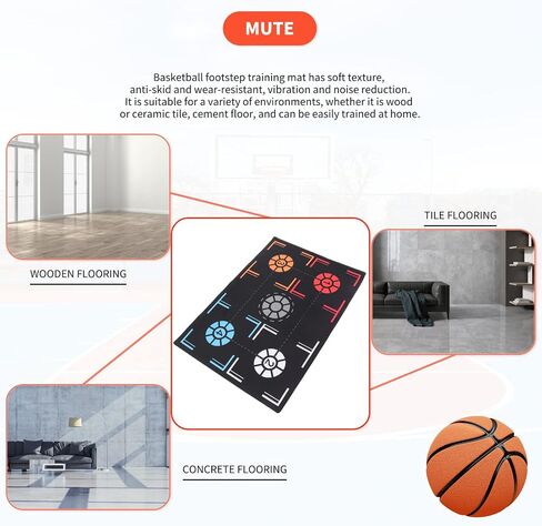 Basketball Footstep Training Mat, Non-Slip Shock Absorbing Silent Basketball Dribble Trainer, Point Reminder 2mm Basketball Practice Equipment for Children Below 150cm Ball Control Training in Saudi Arabia