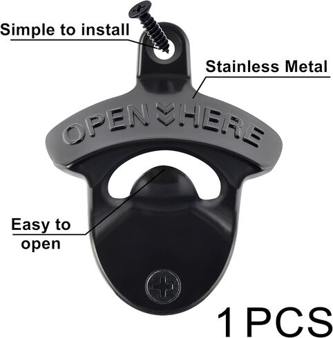 Black Wall Mounted Bottle Opener Stainless, Metal Screw on Beer Bottle Cap Opener OPEN HERE for Bar KTV Hotel in Saudi Arabia