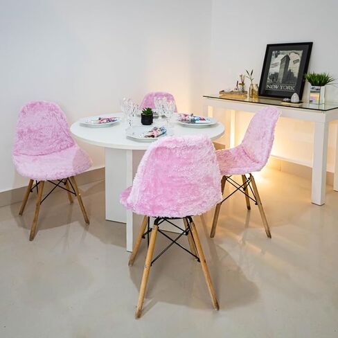 D. Vieira Têxtil & Decor Dining Room Luxury Faux Fur Chair Cover Slipcover DSR Mid Century Modern Chair Cover Removable Washable Anti-dust Chair Protectors (Light Pink) in Saudi Arabia