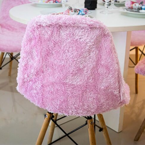 D. Vieira Têxtil & Decor Dining Room Luxury Faux Fur Chair Cover Slipcover DSR Mid Century Modern Chair Cover Removable Washable Anti-dust Chair Protectors (Light Pink) in Saudi Arabia
