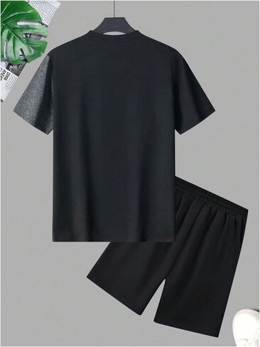 GORGLITTER Men's 2 Piece Track Suits Colorblock Short Sleeve Graphic Tees Drawstring Waist Shorts Sports Outfit in Saudi Arabia