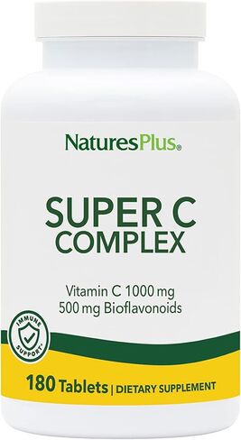 Natures Plus Super C Complex - 1000 mg Ascorbic Acid, 90 Vegetarian Capsules - High Potency Vitamin C Supplement, Antioxidant - Gluten-Free - 45 Servings in Saudi Arabia