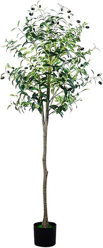 Faux Olive Tree5FT,Tall Fake Potted Olive Silk Tree with Planter Large Faux Olive Branches and Fruits,Modern Living Rooms Home Office Indoor & Outdoor Garden Decor (5ft) in Saudi Arabia
