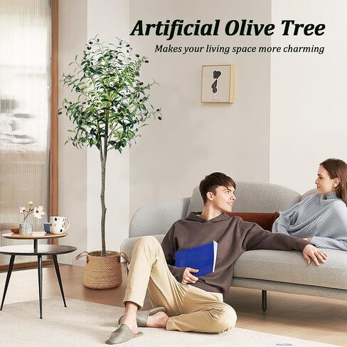 Faux Olive Tree5FT,Tall Fake Potted Olive Silk Tree with Planter Large Faux Olive Branches and Fruits,Modern Living Rooms Home Office Indoor & Outdoor Garden Decor (5ft) in Saudi Arabia