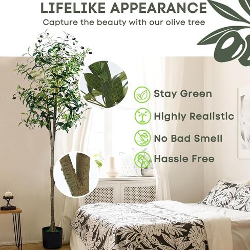 Faux Olive Tree5FT,Tall Fake Potted Olive Silk Tree with Planter Large Faux Olive Branches and Fruits,Modern Living Rooms Home Office Indoor & Outdoor Garden Decor (5ft) in Saudi Arabia