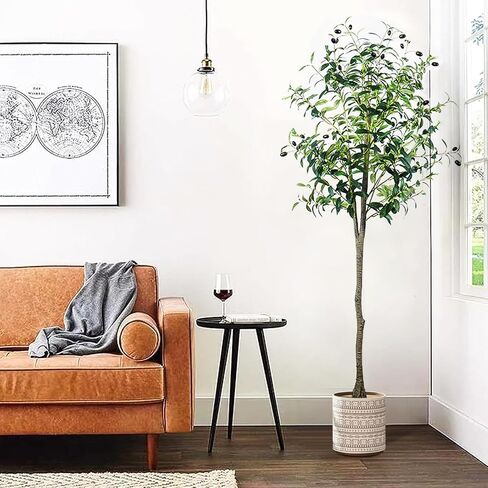 Faux Olive Tree5FT,Tall Fake Potted Olive Silk Tree with Planter Large Faux Olive Branches and Fruits,Modern Living Rooms Home Office Indoor & Outdoor Garden Decor (5ft) in Saudi Arabia