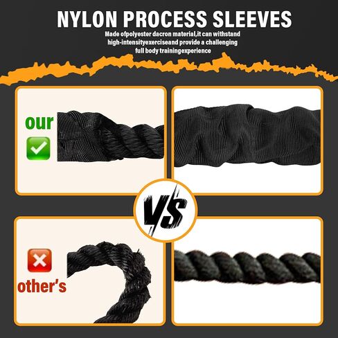 حبال المعركة لصالة الألعاب الرياضية المنزلية، حبل المعركة بطول 1.5 بوصة بطول 30 قدمًا، حبال تمرين ثقيلة للتمرين، لحبل تدريب القوة، لبناء حبال صالة الألعاب الرياضية للعضلات (1.5 بوصة - 30TF) in Kuwait