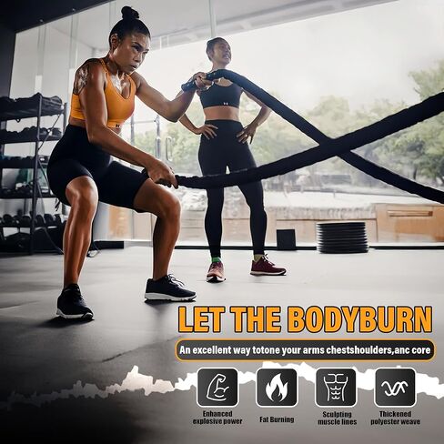 حبال المعركة لصالة الألعاب الرياضية المنزلية، حبل المعركة بطول 1.5 بوصة بطول 30 قدمًا، حبال تمرين ثقيلة للتمرين، لحبل تدريب القوة، لبناء حبال صالة الألعاب الرياضية للعضلات (1.5 بوصة - 30TF) in Kuwait