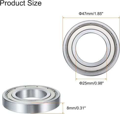 uxcell 4 Pcs 16005-2Z Deep Groove Ball Bearing, 25mm x 47mm x 8mm High Carbon Chrome Steel Z3 Double Rubber Sealed Bearing (ABEC3) in Saudi Arabia