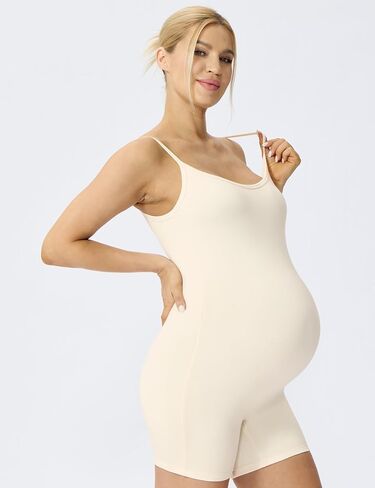 POSHDIVAH Women's Maternity Spaghetti Strap Bodysuit Shorts Pregnancy Bodycon Jumpsuit Sleeveless Tank Top Romper Shapewear in Kuwait