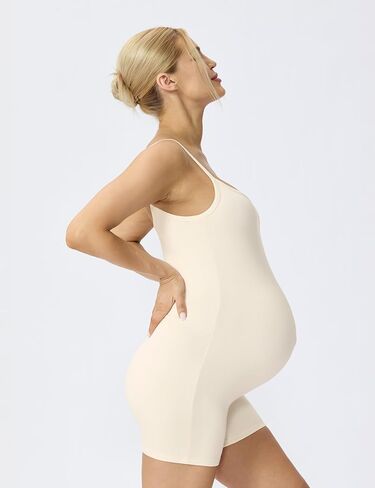 POSHDIVAH Women's Maternity Spaghetti Strap Bodysuit Shorts Pregnancy Bodycon Jumpsuit Sleeveless Tank Top Romper Shapewear in Kuwait