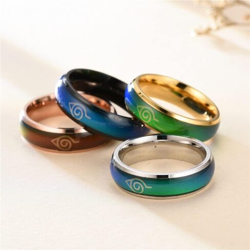 4 قطع من حلقات تغيير لون الرسوم المتحركة المصنوعة من الفولاذ المقاوم للصدأ، حلقات مزاجية من الفولاذ المقاوم للصدأ متغيرة درجة الحرارة للجنسين، خاتم عاطفي حساس للجنسين، خواتم زفاف للرجال والنساء in Kuwait