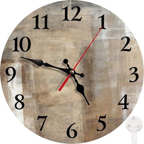 ساعة حائط مستديرة من بريتيمز، ساعة حائط صامتة غير موقوتة تعمل بالبطارية 10 بوصة، ديكور منزلي بني بيج ورمادي معاصر لغرفة المعيشة والمطبخ وغرفة النوم والمكتب in Kuwait