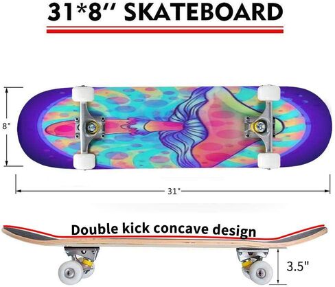 لوح تزلج كلاسيكي مقعر، فطر سحري، هلوسة مخدرة، ناقل نابض بالحياة، لوح طويل من خشب القيقب، الرياضات المتطرفة وفي الهواء الطلق، خدعة ركلة مزدوجة للمبتدئين والمحترفين in Kuwait