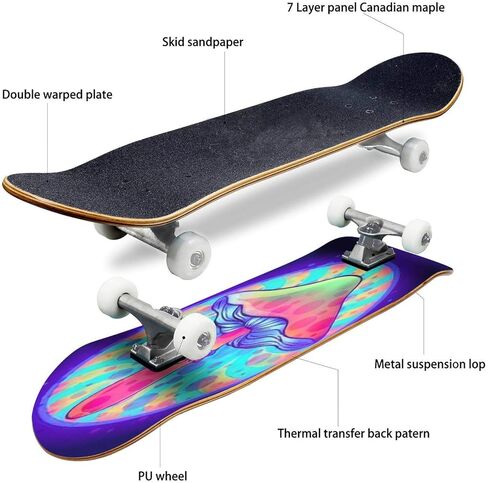 لوح تزلج كلاسيكي مقعر، فطر سحري، هلوسة مخدرة، ناقل نابض بالحياة، لوح طويل من خشب القيقب، الرياضات المتطرفة وفي الهواء الطلق، خدعة ركلة مزدوجة للمبتدئين والمحترفين in Kuwait