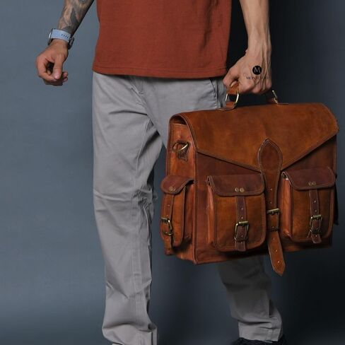 MONTEXOO Handmadecraft Leather Unisex Real Leather Messenger Bag for Laptop Briefcase Satchel in Kuwait
