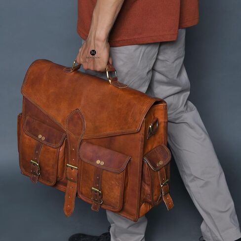 MONTEXOO Handmadecraft Leather Unisex Real Leather Messenger Bag for Laptop Briefcase Satchel in Kuwait