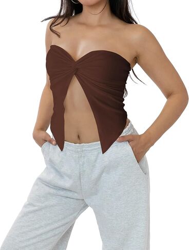 Meladyan المرأة مثير حمالة تويست عقدة صديرية دائرية الشق الجبهة العصابة القمم الصيف الصلبة أكمام سبليت المحاصيل القمم تانك مشد in Kuwait