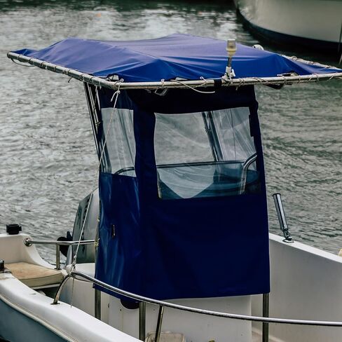 109 بوصة × 72 بوصة قارب T-Top قماش بديل للقارب T-Top Shade Canopy Boat Center Console الظل لوحدة التحكم المركزية للحماية من الأشعة فوق البنفسجية ومقاومة الماء 52.5ft حبل وحقيبة تخزين متضمنة، أزرق داكن in Kuwait