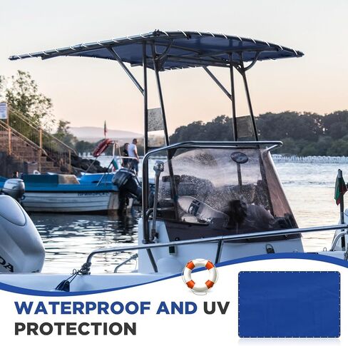 109 بوصة × 72 بوصة قارب T-Top قماش بديل للقارب T-Top Shade Canopy Boat Center Console الظل لوحدة التحكم المركزية للحماية من الأشعة فوق البنفسجية ومقاومة الماء 52.5ft حبل وحقيبة تخزين متضمنة، أزرق داكن in Kuwait