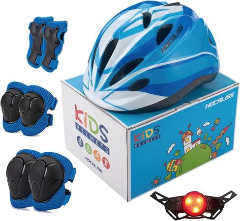 Kids Bike Helmet with LED Rear Light Kids Sports Protective Gear Set Elbow Pads Knee Pads Wrist Guards for Boys Girls Cycling Skateboard Scooter Rollerblading Toddler Helmet for Kids 3+ in Saudi Arabia