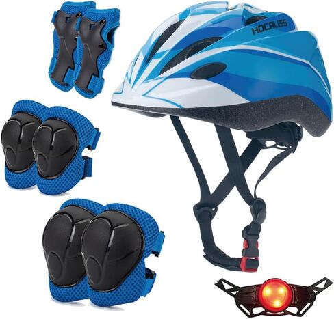 Kids Bike Helmet with LED Rear Light Kids Sports Protective Gear Set Elbow Pads Knee Pads Wrist Guards for Boys Girls Cycling Skateboard Scooter Rollerblading Toddler Helmet for Kids 3+ in Saudi Arabia