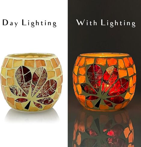 SHMILMH Fall Votive Candle Holder Set of 4, Mosaic Glass tealight Holders with Maple Leave for Halloween Thanksgiving Party Decorations in Saudi Arabia