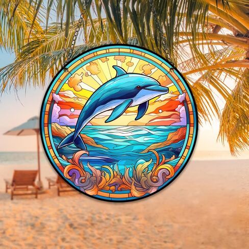 الدلافين الأعشاب البحرية نافذة الشنق الاكريليك البحر الحيوان suncatcher لوحات الزجاج الملون جدار ديكور للداخلية، هدية مثالية لمنزل جديد ديكور المنزل لأمي الجدة زوجة المعلم in Saudi Arabia