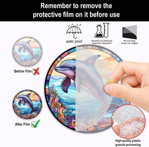 الدلافين الأعشاب البحرية نافذة الشنق الاكريليك البحر الحيوان suncatcher لوحات الزجاج الملون جدار ديكور للداخلية، هدية مثالية لمنزل جديد ديكور المنزل لأمي الجدة زوجة المعلم in Saudi Arabia