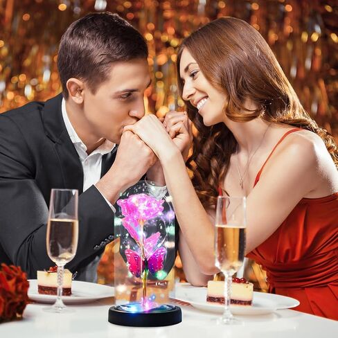 هدايا وردة عيد الأم للأم من ابنتها، زهرة صناعية ملونة وردية على شكل فراشة وردية على شكل جالاكسي هدية مع ديكور LED في قبة زجاجية، أفضل الهدايا إلى الأبد لذكرى عيد الأم الأم in Kuwait