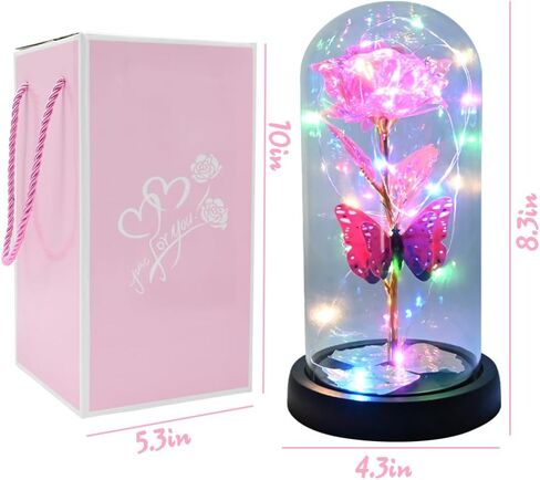 هدايا وردة عيد الأم للأم من ابنتها، زهرة صناعية ملونة وردية على شكل فراشة وردية على شكل جالاكسي هدية مع ديكور LED في قبة زجاجية، أفضل الهدايا إلى الأبد لذكرى عيد الأم الأم in Kuwait