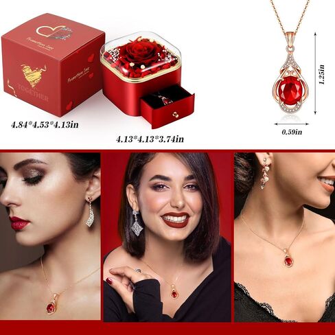 Preserved Rose with Necklace Real Foever Flowers Eternal Love Gifts for Girlfriend Wife Mom Grandma on Valentine's Day, Mother's Day, Christmas, Birthday, Thanksgiving, Wedding Red Box-Red water drop in Saudi Arabia