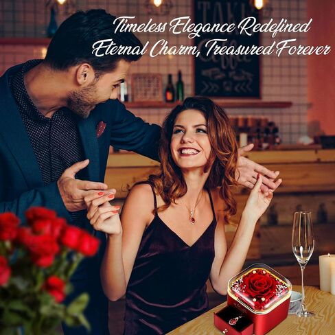 Preserved Rose with Necklace Real Foever Flowers Eternal Love Gifts for Girlfriend Wife Mom Grandma on Valentine's Day, Mother's Day, Christmas, Birthday, Thanksgiving, Wedding Red Box-Red water drop in Saudi Arabia