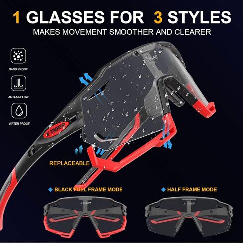 نظارات ركوب الدراجات X-TIGER فوتوكروميك للرجال والنساء، نظارات شمسية رياضية شفافة للحماية من الأشعة فوق البنفسجية للجري على الدراجات الجبلية in Kuwait
