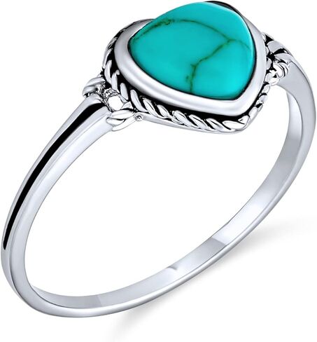 Bling Jewelry Nautical Starfish Stabilized Turquoise Heart Band Ring For Women For Teen Oxidized Sterling Silver December Birthstone in Kuwait
