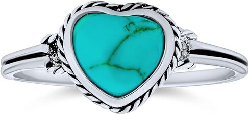 Bling Jewelry Nautical Starfish Stabilized Turquoise Heart Band Ring For Women For Teen Oxidized Sterling Silver December Birthstone in Kuwait