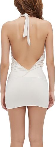 Women's Sexy Backless Sleeveless Deep V Neck Ruched Bodycon Mini Party Cocktail Dress in Saudi Arabia