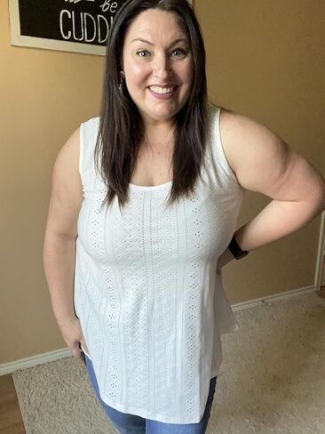 CARCOS Plus Size Tank Tops for Women Hollow Out Sleeveless Shirts Crewneck Embroidery Tee Tunics Casual Camisole Tank XL-5XL in Kuwait