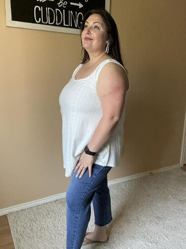 CARCOS Plus Size Tank Tops for Women Hollow Out Sleeveless Shirts Crewneck Embroidery Tee Tunics Casual Camisole Tank XL-5XL in Kuwait