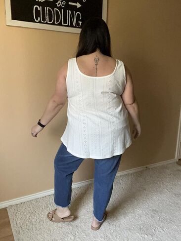 CARCOS Plus Size Tank Tops for Women Hollow Out Sleeveless Shirts Crewneck Embroidery Tee Tunics Casual Camisole Tank XL-5XL in Kuwait