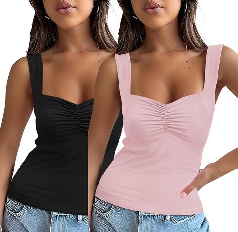 Micoson المرأة تانك القمم الصيف الحبيب الرقبة أكمام Strappy عارية الذراعين Y2K القمم عادية الأساسية كامي القمصان in Saudi Arabia