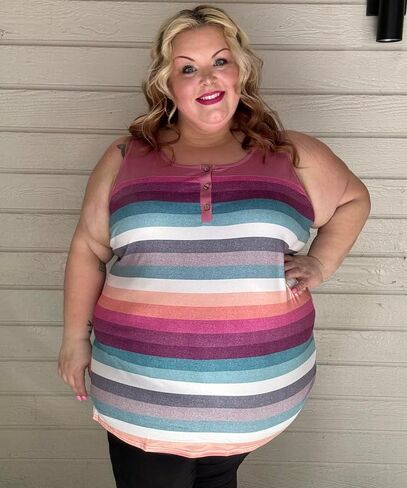 TIYOMI Plus Size Tank Tops for Women Sexy Notch V Neck Sleeveless Tunic Cami Button Flowy Shirts Summer Basic Tank XL-5XL in Saudi Arabia
