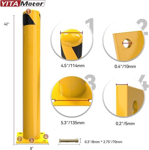 YITAMOTOR Safety Bollard, 42" Steel Bollards Post, Heavy-Duty Yellow Parking Post for Warehouse, 1PACK in Saudi Arabia