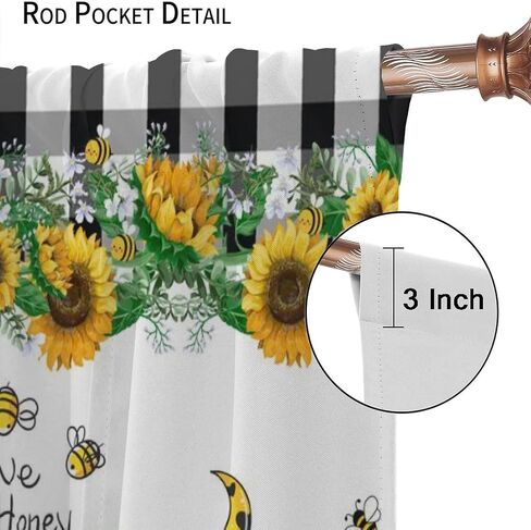 Gnome Blackout Curtains, Farm Bee Sunflower Black and White Buffalo Plaid Rod Pocket Curtains for Kids Boys Girls Bedroom Living Room, 2 Panel Set, 42x45 Inch in Saudi Arabia