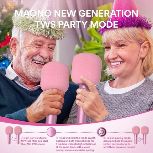 MAONO Wireless Bluetooth Karaoke Microphone, MKP100 3-in-1 Portable Handheld Mic Speaker Machine for Smartphones,Computers, Gift to Family and friends (Red Rose Gold) in Saudi Arabia