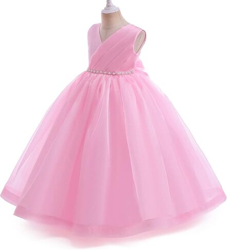 فستان فتاة الزهور من التول والدانتيل اللامع طويل ماكسي لحفلات الزفاف وحفلات أعياد الميلاد وحفلات أعياد الميلاد للأعمار من 3 إلى 14 عامًا in Kuwait