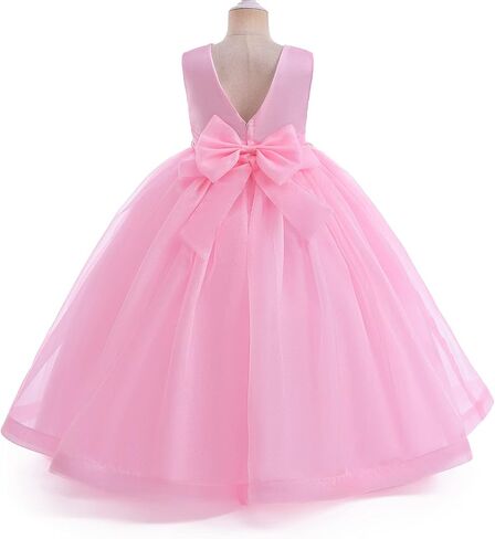 فستان فتاة الزهور من التول والدانتيل اللامع طويل ماكسي لحفلات الزفاف وحفلات أعياد الميلاد وحفلات أعياد الميلاد للأعمار من 3 إلى 14 عامًا in Kuwait