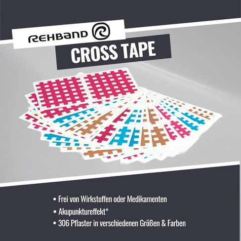 Rehband Crosstape 102pcs., Crosspuncture lattice tape sport mix box in different colors and sizes, acupuncture patches for sports and everyday life in Saudi Arabia
