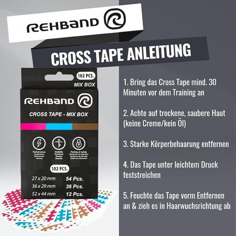 Rehband Crosstape 102pcs., Crosspuncture lattice tape sport mix box in different colors and sizes, acupuncture patches for sports and everyday life in Saudi Arabia